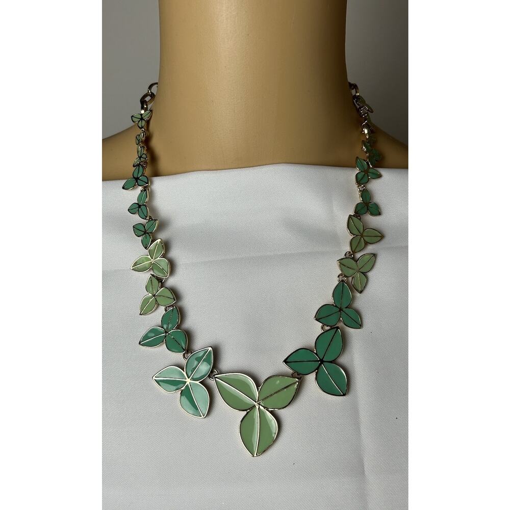 Gold and Green Enamel Shamrock Necklace By Tre Vero.